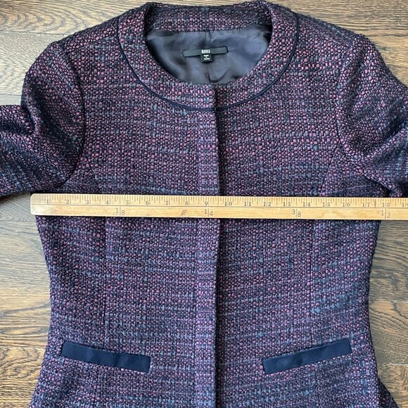 Hugo Boss Women's Burgundy Red and Navy Tweed Jacket-Size 6 - Picture 9 of 15